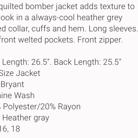 Quilted Bomber Jacket Gray Heather NWOT 18 - Picture 5 of 5